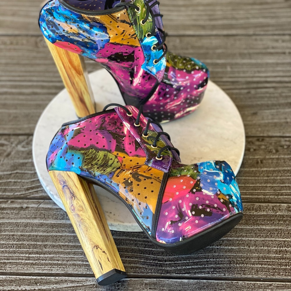 Multicolor Towering Funky Lace up Lita Combat Boot - Picture 6 of 7